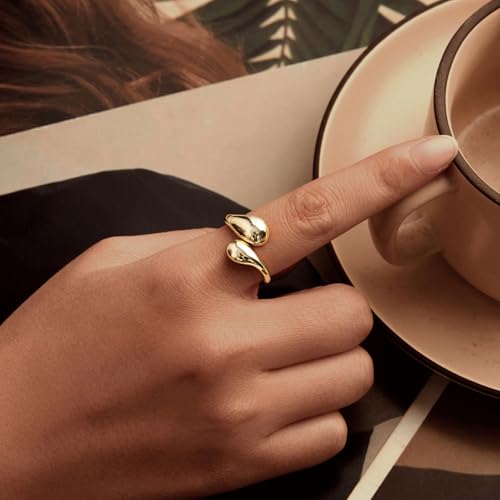 MUNDELL Opal Star and Moon Open Ring for Women Water Drop Adjustable Ring Vintage Cross Faith Wrap Finger RingsStatement Ring Fine Jewelry - color: Golden-2