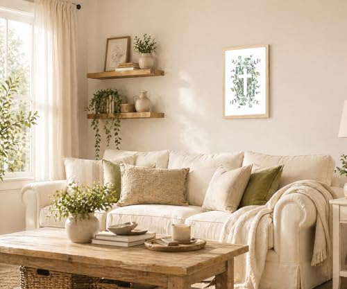 Framed Cross Eucalyptus Leaf Wall Art Picture Scripture Christian Prints Canvas Paintings Bible Poster Green Religion Minimalist Decor 16x24 Inches - color: Botanical Leaves, size: 16"L x 24"W