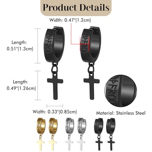 Cupimatch 3-6 Pairs Stainless Steel Cross Dangle Huggie Hinged Hoop Earrings for Men Women (1 Pair Silver Cross) for Mother's Day - color: hoop-black