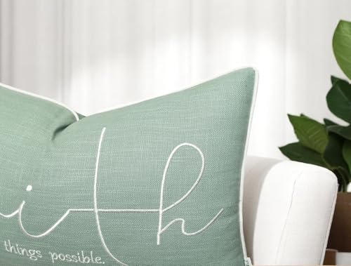 Rudransha Faith Bible Verse Embroidered 12x20 Lumbar Throw Pillow Cover - Light Teal Cotton Scripture Christian Gift - Inspirational Quote Decor for Bed Sofa Couch Prayer Room - color: Light Teal-faith