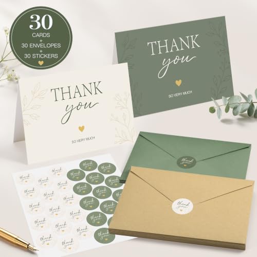 30-pack Thank You Cards Bulk with Envelopes & Stickers, Blank Note Cards