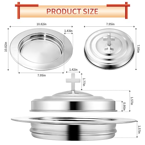 Silver Communion Bread Tray with Lid, Stainless Steel Holy Communion Tray for Churches, Polished Church Supplies Ware (304 Stainless) - color: Silver Communion Bread Tray