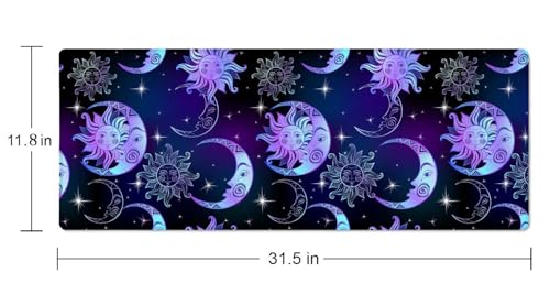 XL Sun Moon and Stars Desk Mat for Gaming and Keyboard Mice, 31.5 x 11.8 Inch Extended, Thin - color: Sun Moon and Stars