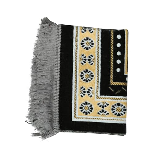 Turkish Muslim Prayer Rug, Mat with Beads for Men Women, Ramadan Hajj Gift (Gray) - color: Grey
