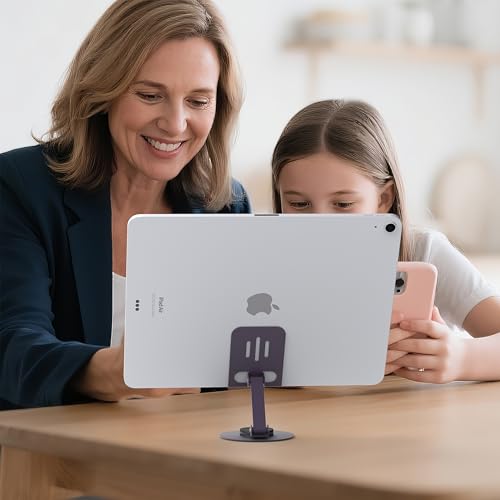 Metal Cell Phone Stand for Desk, Multi-Angel Adjustable 360° Rotation Desktop Phone Holder and Foldable Mobile Phone Stand, Compatible with All Smartphones, Purple - color: Purple