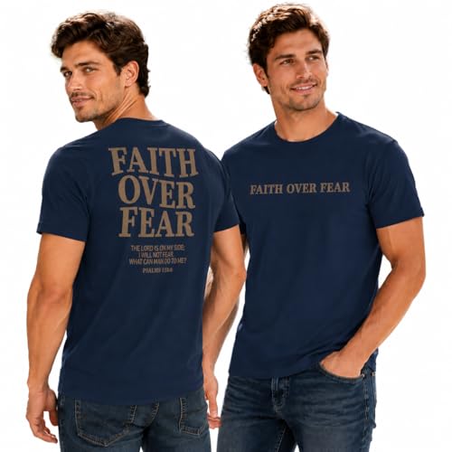 BANGELY Faith Over Fear Shirt Men Graphic Shirts Oversized Workout Gym Jesus Christian Religious Tees Short Sleeve Tops - color: B-blue, size: Medium