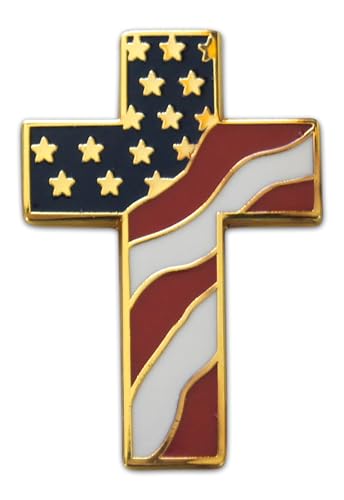 3-Piece Cross Patriotic American Flag Stars & Stripes Lapel Pin or Hat Pin & Tie Tack Set with Clutch Back by Novel Merk