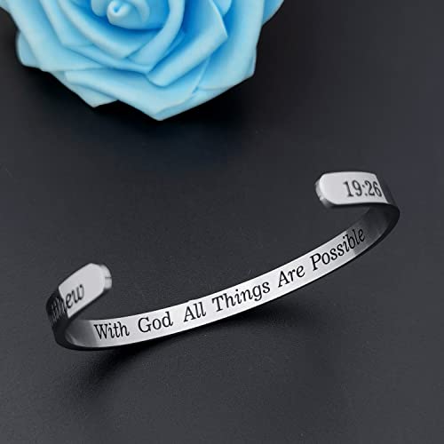 MUERDOU Inspirational Cuff Bracelet Bangle for Women Christian Bible Verse Bracelet Prayer Faith Religious Stainless Steel Bangle Gifts for Her - style: With God All Things Are Possible