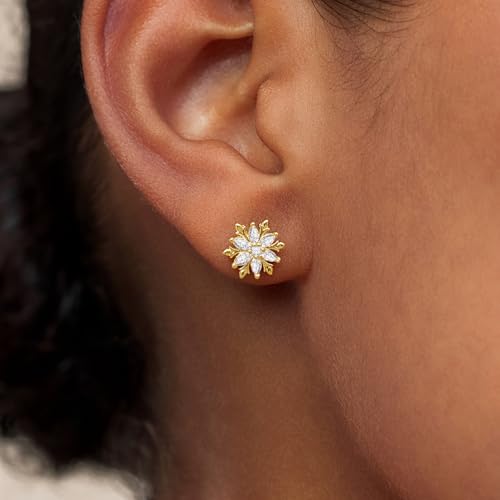 Cicy Bell Womens Flat Back Stud Earrings 18K Gold Plated Hypoallergenic - color: Gold,Snowflake