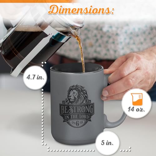 Christian Art Gifts Inspirational Be Strong Bible Verse Coffee Mug, Christian Scripture Ceramic Coffee & Tea Mug, Gray & Black, 14 oz, Lead & Cadmium-Free Drinkware Gift for Men & Women - color: Gray & Black/Be Strong
