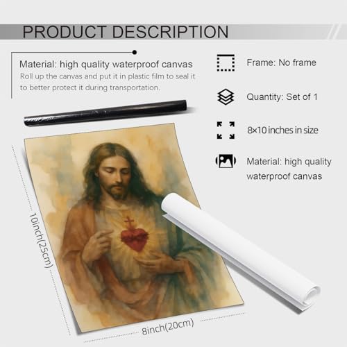 Haitunone Sacred Heart of Jesus Wall Art Christian Catholic Poster Vintage Jesus Watercolor Portrait Canvas for Religious Faith Home Wall Decor 08x10 inch Unframed - color: Yellow-unframed, size: 10"L x 8"W