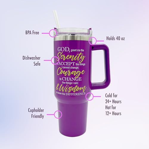 40oz Christian Tumbler for Women with Handle, Straw & Leak-Proof Lid – Insulated Stainless Steel Travel Mug with Bible Verses & Inspirational Quotes – Faith-Based Gift for Her – Serenity - color: Serenity
