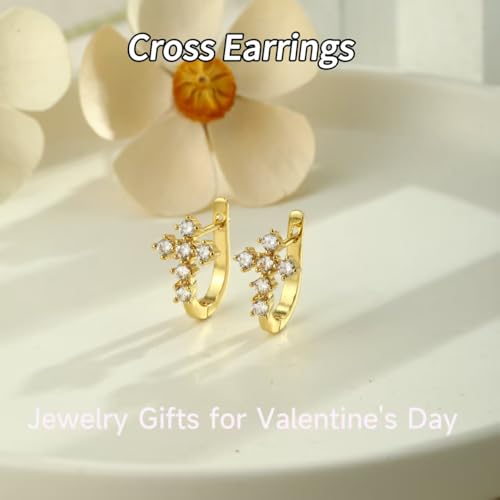 Gold Hoop Earrings For Women Men-Silver Dangle Drop Earrings,Hypoallergenic Huggie Hoop Earrings Trendy-Dainty Diamond Cubic Zirconia Cross Earrings,Simple Christmas Christian Easter Jewelry Gifts - style: Cross Huggie Hoop-Gold