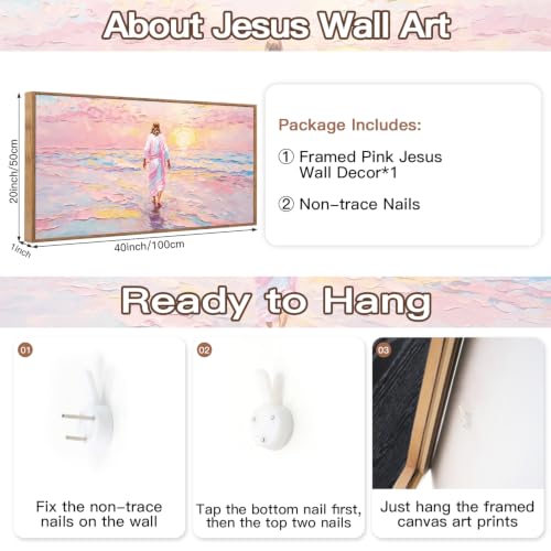 CHDITB Jesus Walking on Water Framed Canvas Wall Art 40x20 Inch - color: Jesus Walking on Water, size: 40"L x 20"W