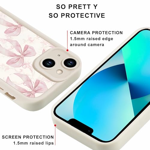 Aesthetic Blue Flower Bow Phone Case for iPhone 13 6,1", Cute Floral Girly Ribbon Bowknot Pattern Soft TPU Shockproof Cell Phone case for Women Girls Man,Beige - color: Beige, size: for iPhone 13