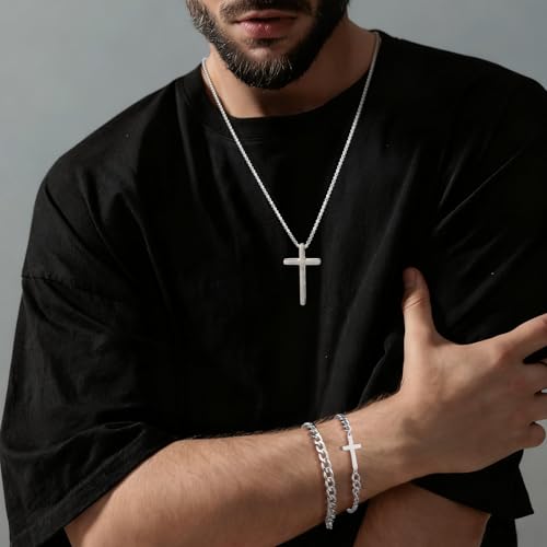 Kigeli 6 Pcs Cross Necklace Bracelet Set Christmas Couple Religious Gift