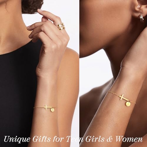 Cross Bracelet for Women Christian Gifts for Women 2026 Christmas Gift Dainty Gold Initial Bracelet Religious Baptism Confirmation Communion Faith Jewelry for Daughter Mom Bithday Gift for Girlfriend Stocking Stuffers - color: Gold-Z