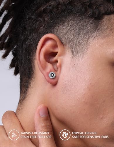 KRKC&CO Earrings for Men, Sterling Silver Earrings Studs, Hypoallergenic - color: Black G