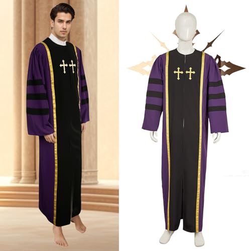 Men Priest Costume Pastor Gown Clergy Pulpit Robes Halloween - color: Purple, size: Small