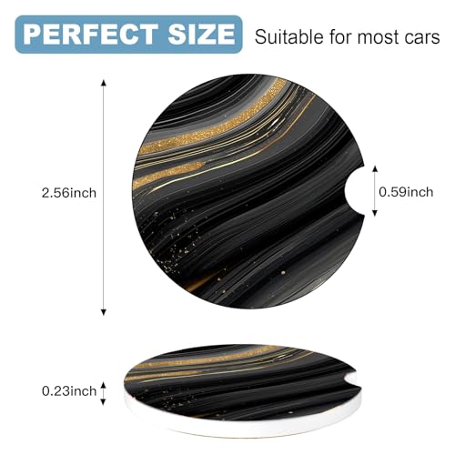 Ceramic Car Cup Holder Coasters Set of 2, 2.56 in Black Marble - color: Black Marble