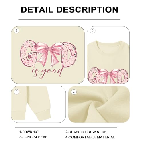 KEEVICI God Is Good Christian Sweatshirts for Women Bow Jesus Cute Bible Verse Sweatshirt Faith Religious Graphic Hoodies - color: Apricot, size: X-Large