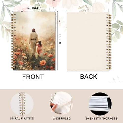 Wildflower Jesus Walking With Girl Christian Spiral Notebook Journal, Church Notes Notebook, Christian Jesus Church Prayer Journal Gift For Women Girls, 5.5 x 8.3 Inches - color: 06Child