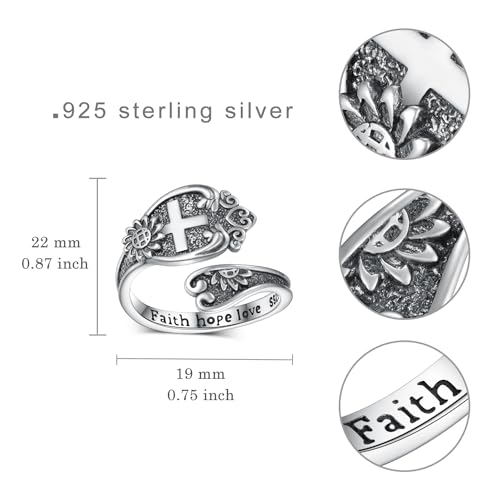 Faith/Moon Phase/Celtic/Phoenix Spoon Ring 925 Sterling Silver Thumb Ring Jewelry Girl Woman Birthday Gift - style: Faith