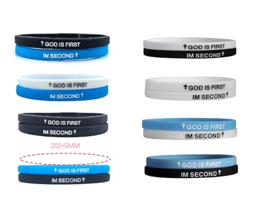 Pingyongchang GOD IS FIRST Bracelet, IM SECOND Bangles,Christian Religious Rubber Bracelet for Women Men,Inspirational Bible Verse Wristbands,Motivational Encouragement Gift - style: G Black Black