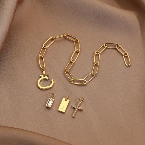 Initial Cross Charm Bracelet, 18K Gold Plated Dainty Paperclip Link Chain Bracelets for Women, Non Tarnish, A-Z Letter Bracelet Personalized Gifts Gold Jewelry for Women - color: Letter-G