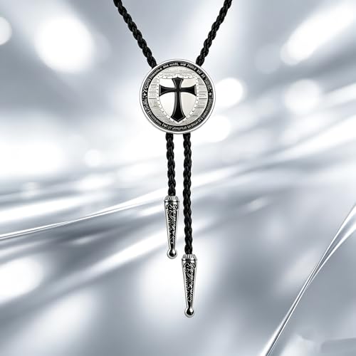 Fashionable Cross Bolo Tie Multi-Color Cross Shield Necktie - color: Black