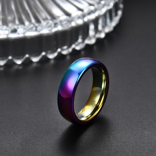 VQYSKO Tungsten Carbide Wedding Cigar Domed Band Ring Men Women 5-14 - color: Rainbow-6mm