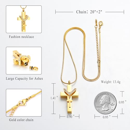 Cremation Jewelry for Ashes Pendant - Cross Urn Necklace with Mini Keepsake Urn Memorial Ash Jewelry - color: With Me Always-Gold