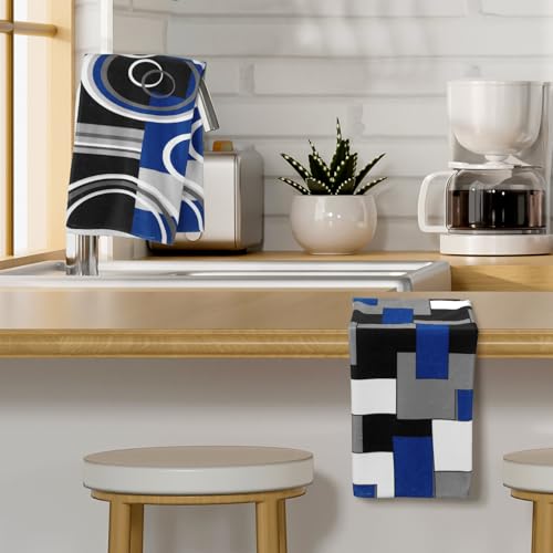 Boyiee 6 Pcs Modern Geometric Kitchen Towels - color: Black and Blue