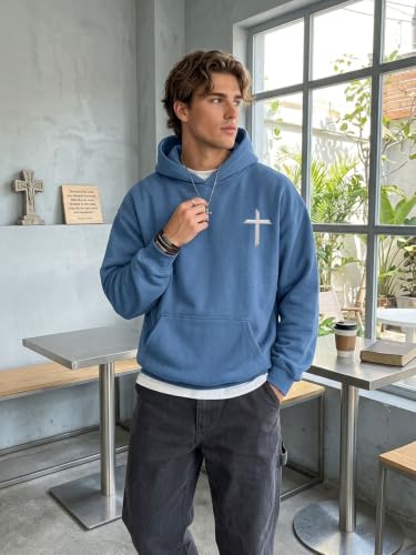 Christian Hoodies for Men Faith God's Cross Jesus Hoodie - color: Blue1, size: Small
