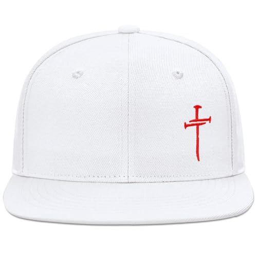 Christian Hats for Men Women - Cross Faith Flat Snapcback Hats - Religious Gifts for Thanksgiving Christmas - color: White/Cross Red