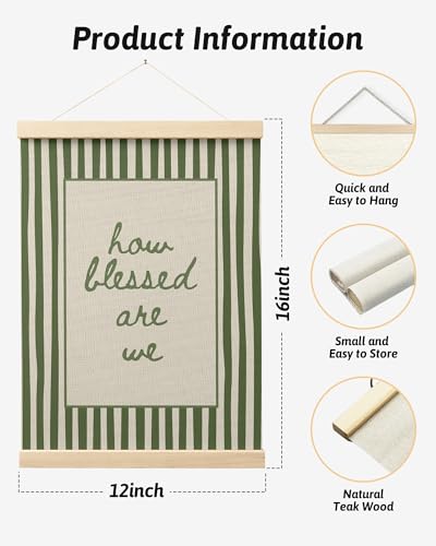 FGFK How Blessed Are We Christian Wall Art Poster Hanger Frame, Christian Home Decor, Trendy Retro Green Striped Religious Bible Verse Canvas Prints Framed Wall Decor for Bedroom Room Dorm, 12x16 Inch - color: Trendy Retro Green