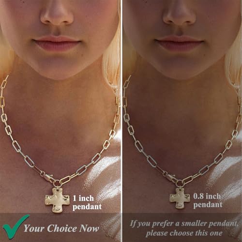 Bheop Chunky Cross Necklace for Women, 14K Gold Silver Statement Necklace - color: GD-Cross Necklace(1 inch Pendant)