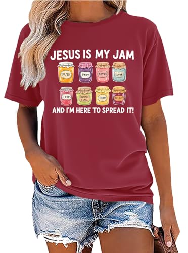Jesus is My Jam and Im Here to Spread It Shirt Christian Faith T-Shirt Jam Graphic Tee - color: Claret, size: X-Large