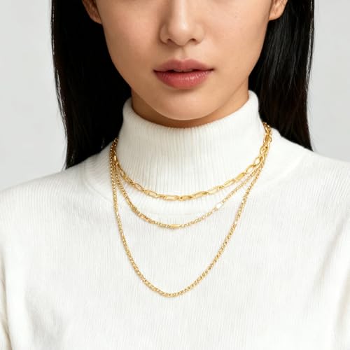 Clover Necklace Dainty Hollow 4 Leaf Choker Necklaces Tiny Cute Pendant Necklaces for Women 18K Gold Plated Lucky Four Leaf Pendant Jewelry - style: 3 layer slim