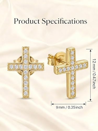 OJK 14K Gold Cross Earrings for Women Cross Stud Earrings Christian Gift - color: 04-Diamond Cross