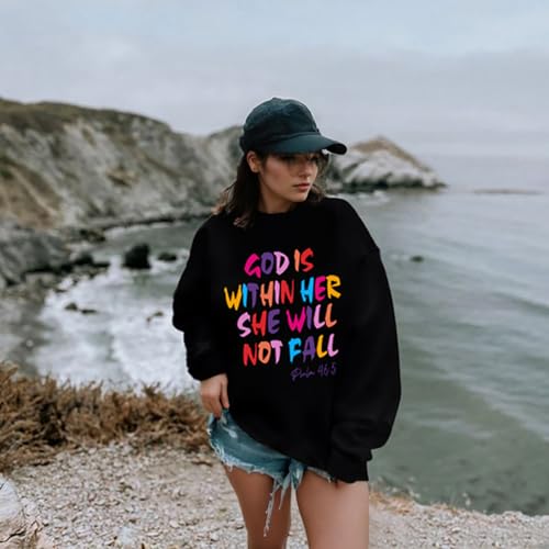 AMWIPE Christian Sweatshirts for Women Oversized Faith Religious Sweatshirt - color: Black, size: X-Large