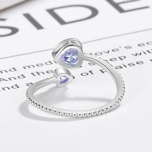 Step Forward 925 Sterling Silver Birthstone Rings for Women - Adjustable Open Heart Ring Constellation Month Band for Her Birthday Gifts Jewelry - color: June