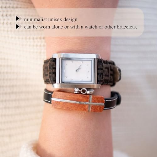 ARK & BAY Christian Leather and Rosewood Cross Bracelet For Men In Gift Box With Bible Verse | Meaningful Religious Scripture Jewelry For Him | Catholic Watch Strap Style Wristband For Husband, Boyfriend, Dad, Son, Brother, Nephew, Grandson, Friend, Grand