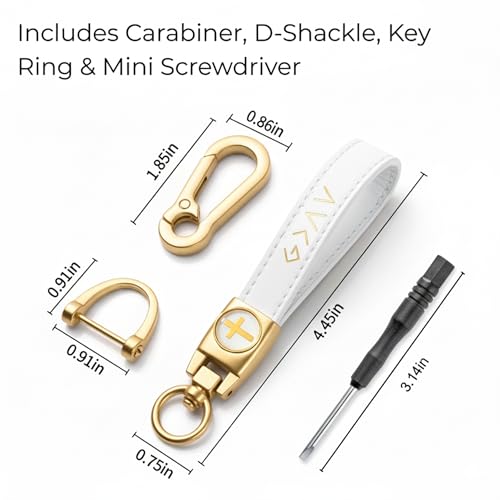 Christian Cross Leather Keychain for Men – Christian Gift for Dad Husband Son - color: White/Gold – God is Greater (Gift Box)