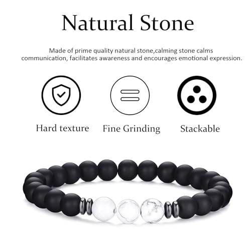 RANKEEF Tiger Eye Bracelet For Men 8MM Natural Stone Stretch Adjustable Black Crystal Beaded Bracelet for Men Women Gifts - color: 4,black,white,brown