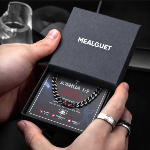 MEALGUET Stainless Steel Baseball Cross Cuban Chain Necklace Inpirational Gifts for Men - style: Joshua 1 9 - Black