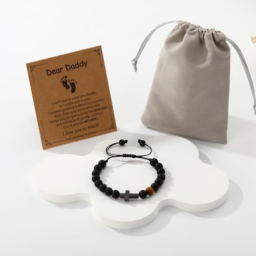 P. BLAKE Cross Bracelet for Boys Men, American Flag Cross Natural Beads Bracelet Christian Religious Birthday Jewelry Gifts for Teen Boys - style: Dad