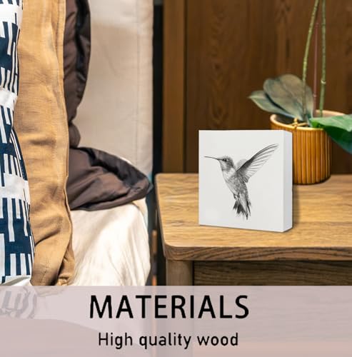 Hummingbird Wooden Box Sign, Hummingbird Gifts for Women Men, Rustic Neutral Humming Bird Wood Signs for Home Bedroom Desk Table Shelf Decoration, 5x5 Inch - color: Hummingbird