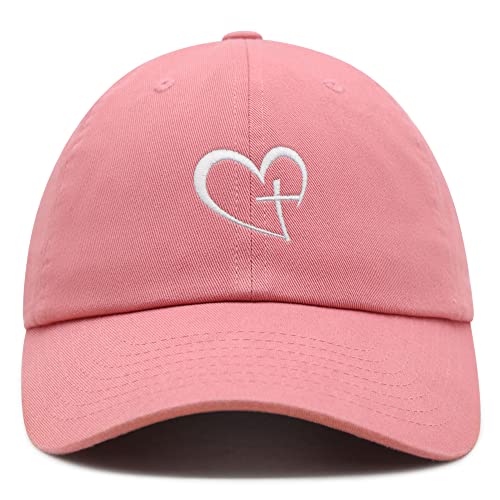 JPAK Heart and Cross Premium Dad Hat Embroidered Cotton Baseball Cap Christian Faith - color: Coral Silk