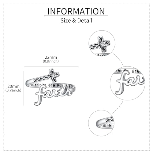 ONEFINITY Cross Rings for Women 925 Sterling Silver Faith Cross Adjustable Ring Christian Spoon Rings Religion Jewelry For Women Daughter Friend - color: Faith-Silver
